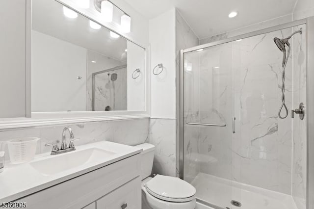 4106 Dilts Ln, Bridgewater Twp, NJ 08807 - bathroom with a marble finish shower, vanity, and tile walls