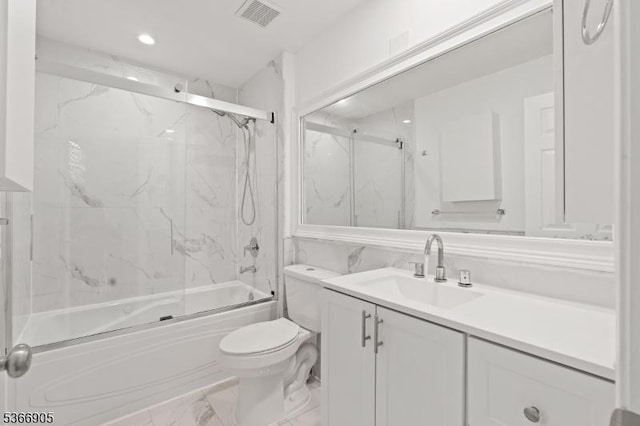 4106 Dilts Ln, Bridgewater Twp, NJ 08807 - full bathroom with marble finish flooring, vanity, shower / bath combination with glass door, and recessed lighting