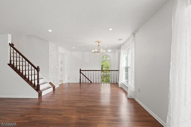 4106 Dilts Ln, Bridgewater Twp, NJ 08807 - empty room featuring a chandelier, wood finished floors, recessed lighting, and stairs