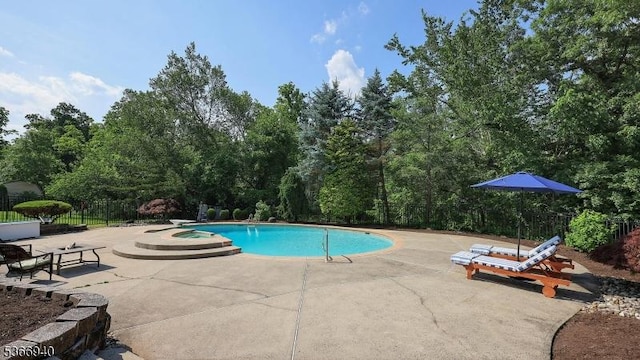 24 Montfort Dr, Montgomery Twp, NJ 08502 - view of swimming pool featuring a patio, an in-ground hot tub, and view of scattered trees