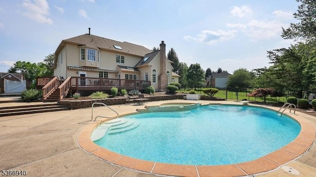 24 Montfort Dr, Montgomery Twp, NJ 08502 - view of pool with a wooden deck, a patio, an in-ground hot tub, and a diving board