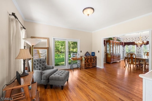 21 Partridge Rd, Readington Twp, NJ 08822 - living area featuring a chandelier, plenty of natural light, wood finished floors, and crown molding