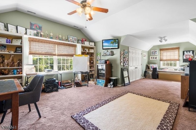 21 Partridge Rd, Readington Twp, NJ 08822 - carpeted office space with lofted ceiling and a ceiling fan