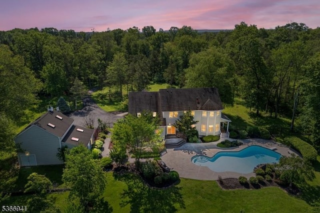 21 Partridge Rd, Readington Twp, NJ 08822 - aerial overview of property's location featuring a pool and a heavily wooded area