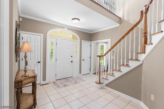 21 Partridge Rd, Readington Twp, NJ 08822 - foyer entrance featuring plenty of natural light, light tile patterned floors, crown molding, and stairway
