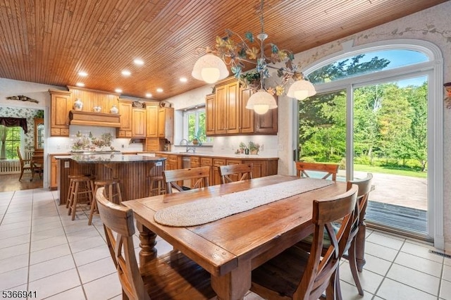 21 Partridge Rd, Readington Twp, NJ 08822 - dining room featuring wooden ceiling, light tile patterned floors, and recessed lighting