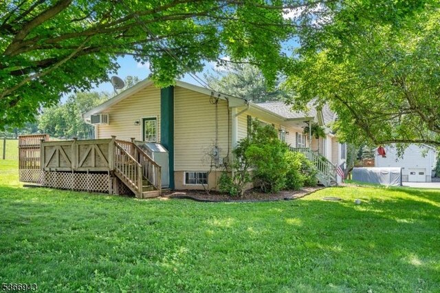 28 Old Beaver Run Rd, Lafayette Twp, NJ 07848 - rear view of property with stairway, a yard, and a deck