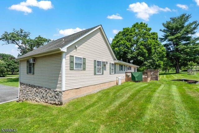 28 Old Beaver Run Rd, Lafayette Twp, NJ 07848 - view of side of home with a wooden deck and a lawn
