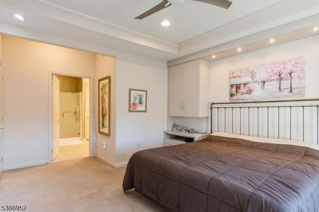 8202 Westover Way Unit 8202, Franklin Twp, NJ 08873 - bedroom featuring ornamental molding, recessed lighting, light colored carpet, ensuite bath, and ceiling fan