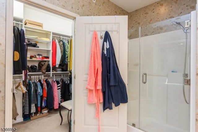 8202 Westover Way Unit 8202, Franklin Twp, NJ 08873 - full bath featuring lofted ceiling, a shower stall, and a spacious closet