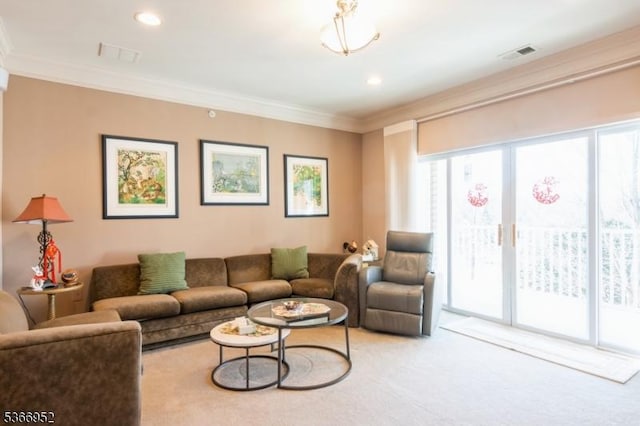 8202 Westover Way Unit 8202, Franklin Twp, NJ 08873 - carpeted living room featuring ornamental molding and recessed lighting