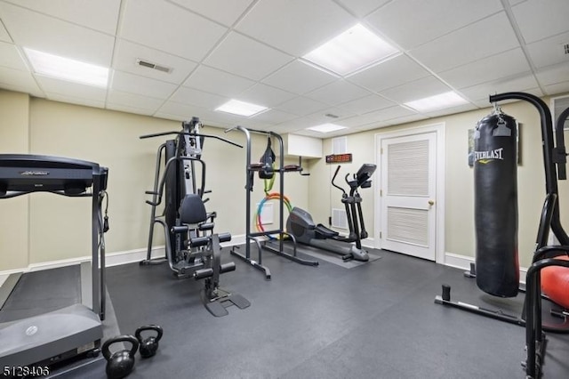 141 Mountaintop Rd, Bernardsville Boro, NJ 07924 - workout room with a paneled ceiling and baseboards