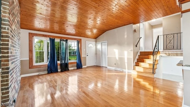 32 Washington Ave, Edgewater Park Twp, NJ 08010 - entrance foyer featuring wood finished floors, stairway, wooden ceiling, and lofted ceiling