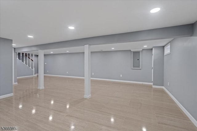 204 Christopher St, Hackettstown Town, NJ 07840 - finished below grade area featuring electric panel, recessed lighting, stairway, and light tile patterned floors