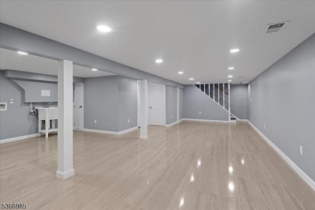 204 Christopher St, Hackettstown Town, NJ 07840 - finished below grade area featuring stairs and recessed lighting