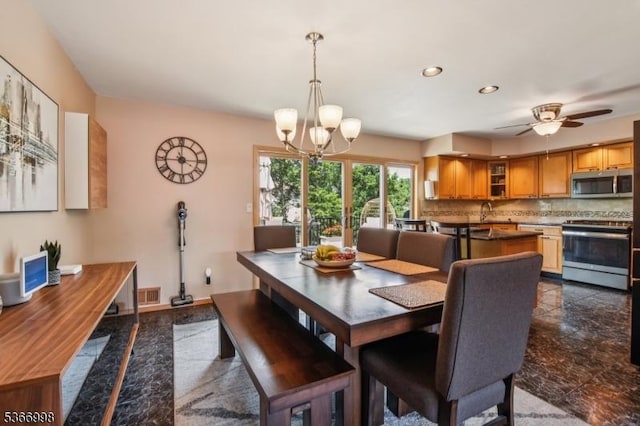 23 Midway Ct, Rockaway Twp, NJ 07866 - dining space featuring a chandelier, recessed lighting, and a ceiling fan