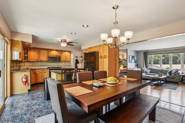23 Midway Ct, Rockaway Twp, NJ 07866 - dining space with a chandelier, ceiling fan, and recessed lighting