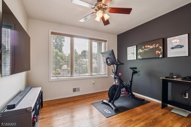 23 Midway Ct, Rockaway Twp, NJ 07866 - workout area with wood finished floors and ceiling fan