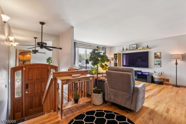 23 Midway Ct, Rockaway Twp, NJ 07866 - living room with wood finished floors and a ceiling fan