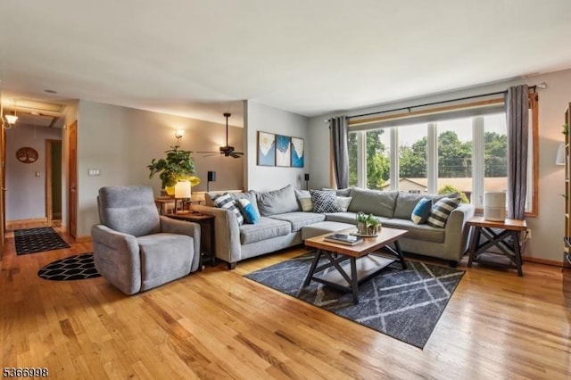 23 Midway Ct, Rockaway Twp, NJ 07866 - living area with attic access, wood finished floors, and ceiling fan