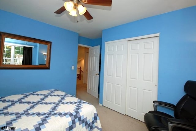 25 Watchung Trl, Branchburg Twp, NJ 08876 - bedroom with a closet, light colored carpet, and ceiling fan