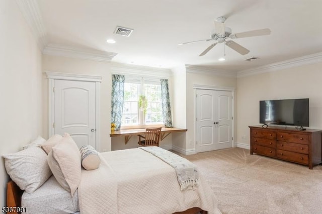 1 Bates Way, Westfield Town, NJ 07090 - carpeted bedroom featuring ornamental molding, recessed lighting, and ceiling fan