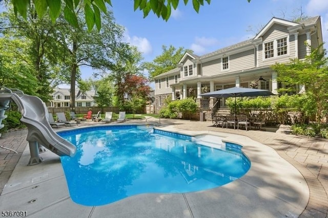 1 Bates Way, Westfield Town, NJ 07090 - outdoor pool featuring a water slide and a patio