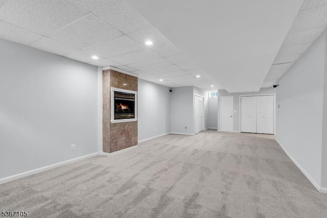 3 Whisper Way, Barnegat Twp, NJ 08005 - finished basement featuring carpet, recessed lighting, and a fireplace