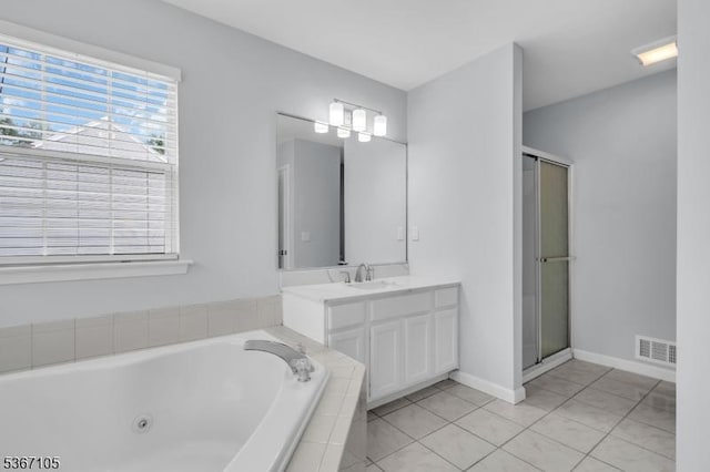 3 Whisper Way, Barnegat Twp, NJ 08005 - full bath with vanity, a tub with jets, a stall shower, and tile patterned flooring
