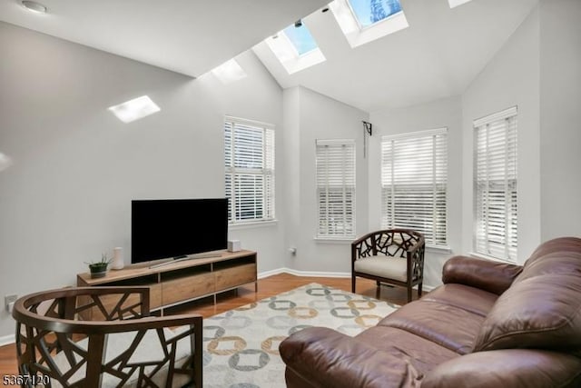 51 Carlisle Rd, Bernards Twp, NJ 07920 - living room with lofted ceiling, wood finished floors, and a skylight