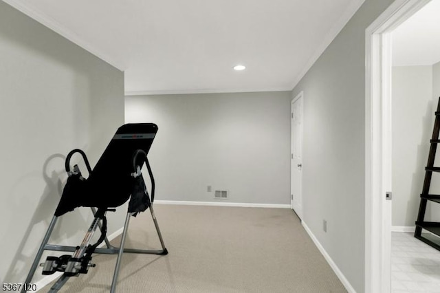 51 Carlisle Rd, Bernards Twp, NJ 07920 - workout room with recessed lighting, ornamental molding, and carpet flooring
