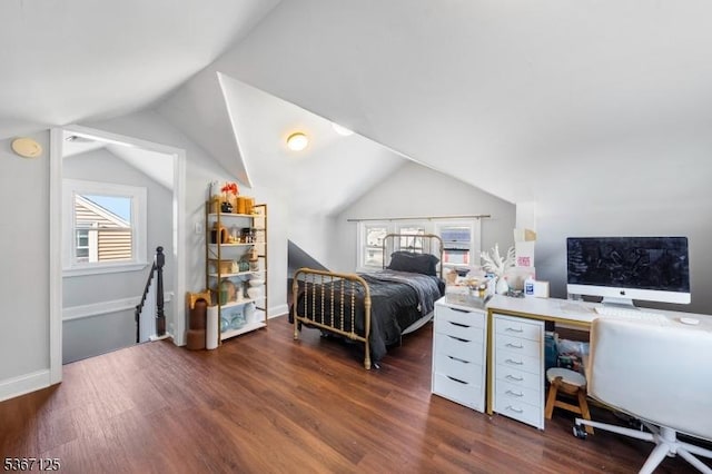 1697 Van Ness Ter, Union Twp, NJ 07083 - bedroom featuring vaulted ceiling, dark wood-style floors, and an office area