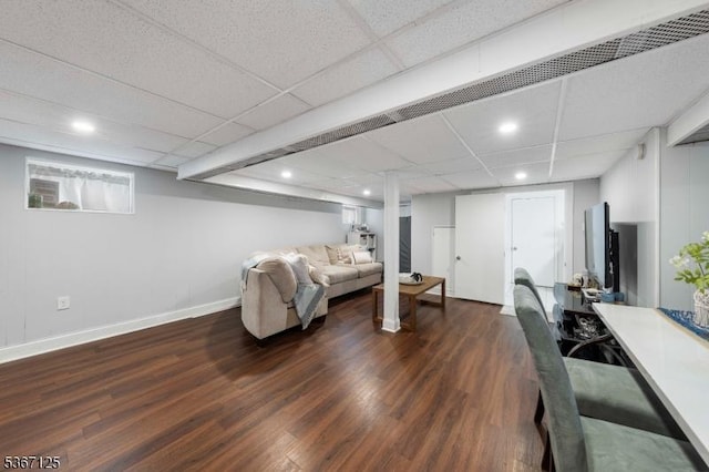 1697 Van Ness Ter, Union Twp, NJ 07083 - living room featuring dark wood-style flooring and a drop ceiling