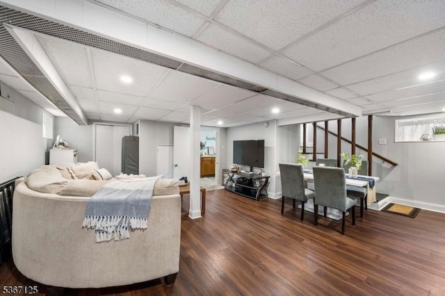 1697 Van Ness Ter, Union Twp, NJ 07083 - living room featuring wood finished floors, recessed lighting, and a drop ceiling