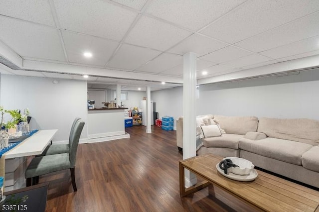 1697 Van Ness Ter, Union Twp, NJ 07083 - living room with dark wood finished floors, recessed lighting, and a drop ceiling