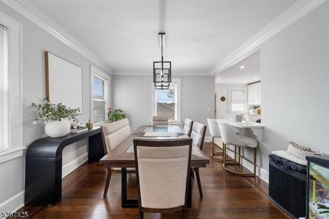 1697 Van Ness Ter, Union Twp, NJ 07083 - dining area with dark wood-type flooring, crown molding, and recessed lighting