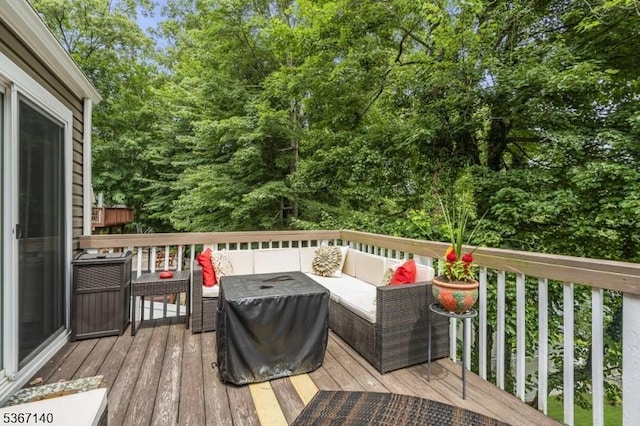 32 Mountain Heights Dr, Byram Twp, NJ 07871 - wooden terrace with an outdoor living space and a grill