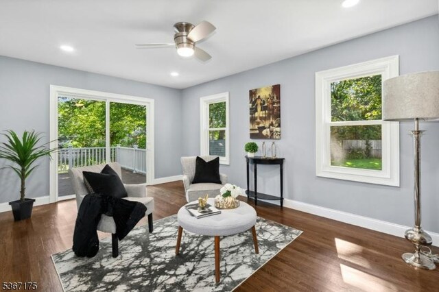 945 Wendy Ct, Union Twp, NJ 07083 - sitting room featuring plenty of natural light, ceiling fan, wood finished floors, and recessed lighting
