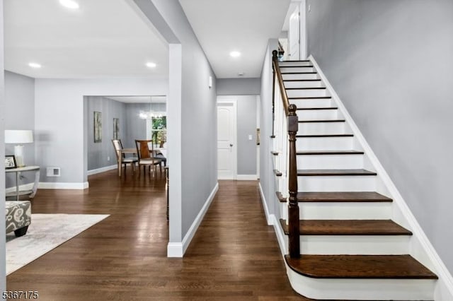 945 Wendy Ct, Union Twp, NJ 07083 - stairway featuring wood finished floors, a chandelier, and recessed lighting