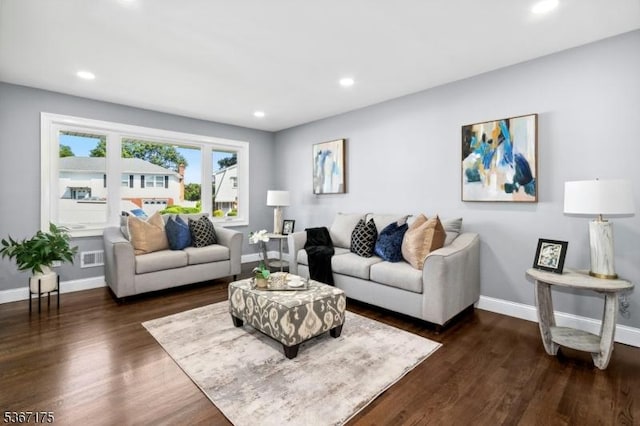 945 Wendy Ct, Union Twp, NJ 07083 - living area featuring dark wood-style floors and recessed lighting