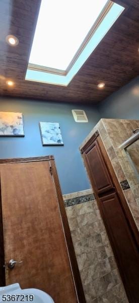 301 Ohio Ave, Pohatcong Twp, NJ 08865 - detailed view of a skylight, wood ceiling, and recessed lighting