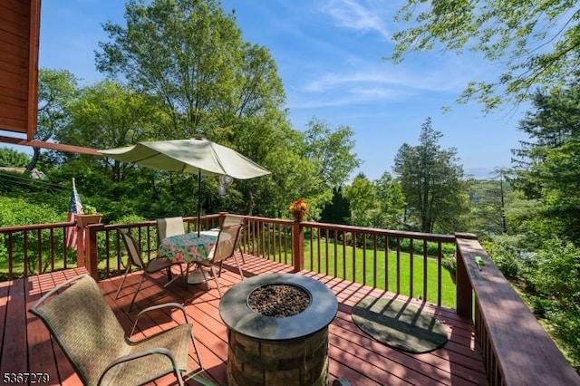 2 Hazelnut Dr, Hampton Twp, NJ 07860 - wooden terrace featuring a fire pit and a yard