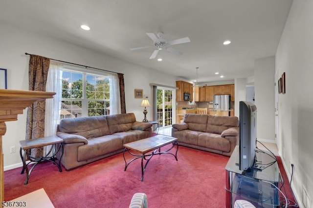 6 Bowers Dr, Allamuchy Twp, NJ 07840 - living area with ceiling fan, recessed lighting, and carpet flooring