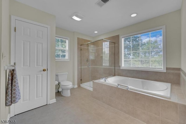 6 Bowers Dr, Allamuchy Twp, NJ 07840 - full bathroom featuring a garden tub, tile patterned flooring, a stall shower, and recessed lighting
