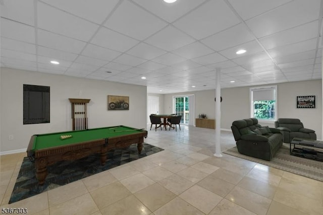 6 Bowers Dr, Allamuchy Twp, NJ 07840 - game room with billiards, tile patterned flooring, and a drop ceiling