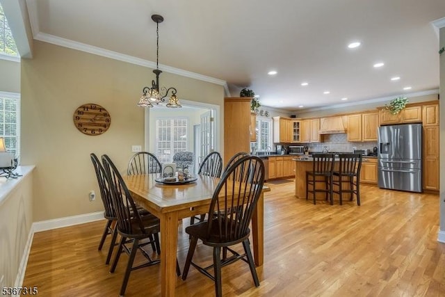 3 Mackenzie Ct, Sparta Twp, NJ 07871 - dining space with healthy amount of natural light, light wood-style floors, ornamental molding, a chandelier, and recessed lighting