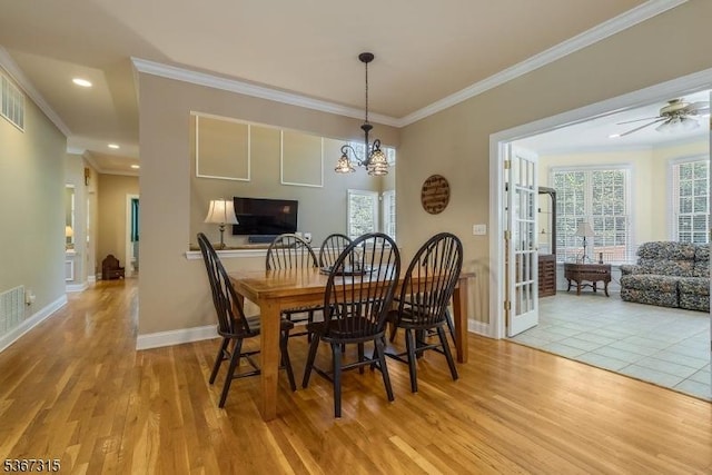3 Mackenzie Ct, Sparta Twp, NJ 07871 - dining area with ornamental molding, light wood-style flooring, healthy amount of natural light, recessed lighting, and a chandelier