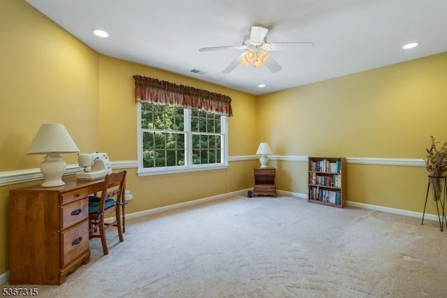 3 Mackenzie Ct, Sparta Twp, NJ 07871 - home office featuring a ceiling fan, carpet, and recessed lighting