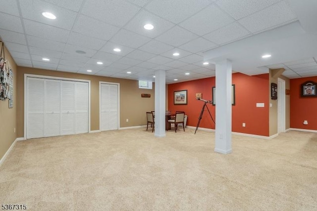 3 Mackenzie Ct, Sparta Twp, NJ 07871 - finished below grade area featuring light colored carpet, a drop ceiling, and recessed lighting