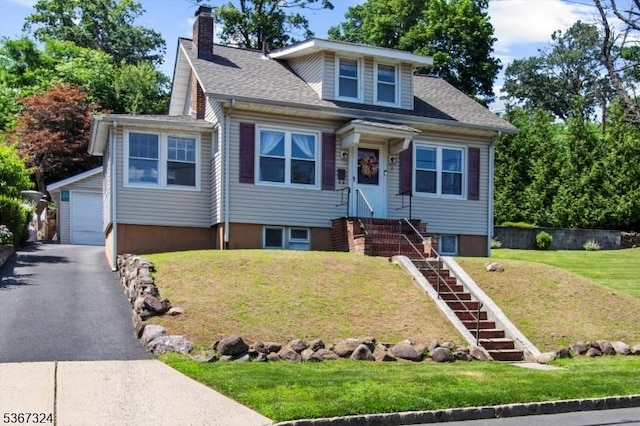 7 Park Ave, Summit City, NJ 07901 - bungalow with a chimney, a garage, a front yard, and asphalt driveway